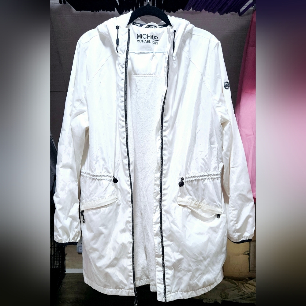 Michael Kors White Utility Jacket Lightweight Weather-Resistant